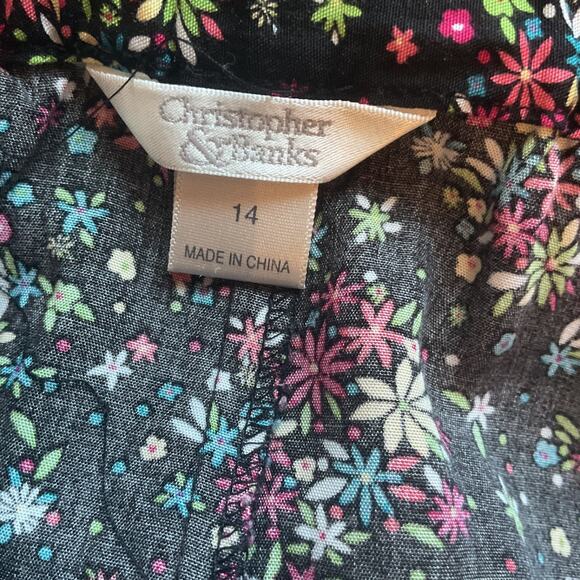 Christopher & Banks Black Floral Fit & Flare Midi Elastic Back Band Skirt 14 - Picture 4 of 8